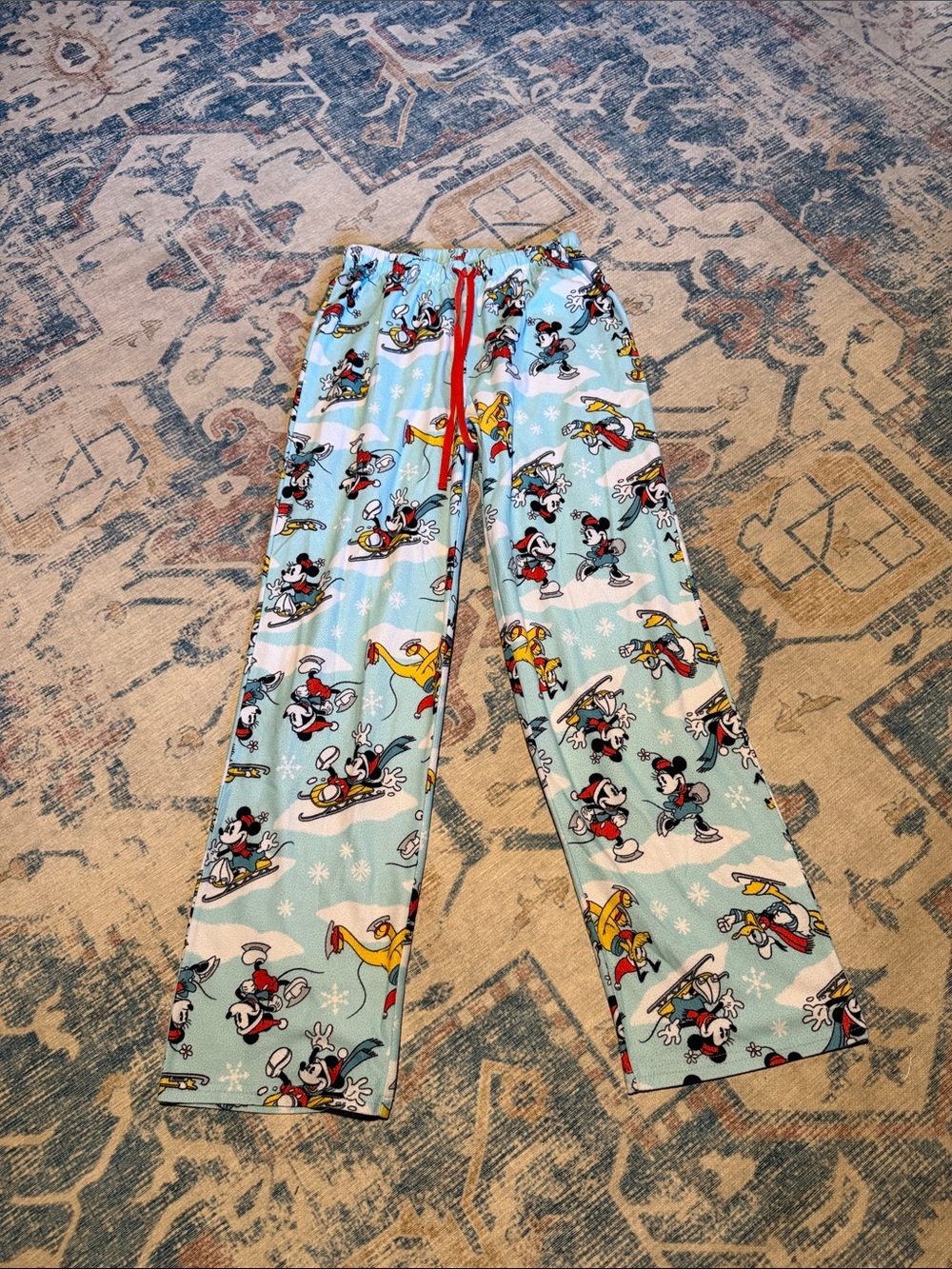 Disney Light Blue Mickey & Friends Pajama Pants with Red Drawstring